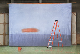 Orange cloud backdrop with ladder