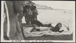 Elizabeth Meyer, daughting of Agnes Elizabeth Ernst Meyer, takes a rest during an archaeological tour of the southwest