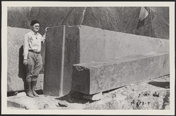 Bertha Dutton in front of the Wall of Six Great Stones, Ollantaytambo, Peru