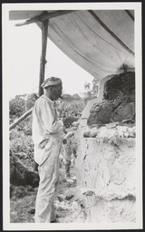 Poli trimming glue mold forms of stellae at Quirigua, Guatemala