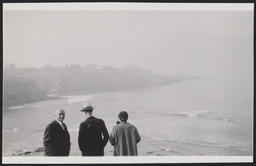 Edgar L. Hewett with a man and a woman at the coast in Southern California